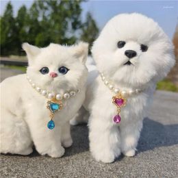 Dog Collars Adjustable Pet Pearl Necklace Accessories For Cats Animals Fashion Rhinestone Heart Cat Collar Kitten Chat