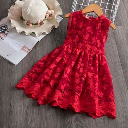 Letnie sukienki dla dziewcząt bez rękawów 3-8 lat kwiat koronkowy dzieci dzieci swobodne ubranie czerwone noworoczne przyjęcie urodzinowe sukienka L2405