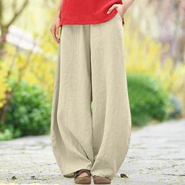 Women's Pants Cotton Linen Maxi Summer Casual Loose Solid Color Trousers High Waist Pockets Large Size Palazzo