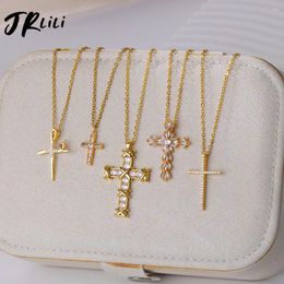 Chains Goth Cross Jesus Pendant Necklace For Women Stainless Steel Luxury Trend Couple Jewellery Collares Mujer