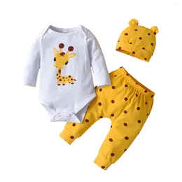 Clothing Sets Spring Autumn Born Baby Girls Clothes Set Cotton Long Sleeve Deer Print Bodysuit Top Infant Pants Ear Cap 3PCS Outfit