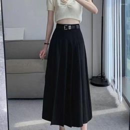 Skirts Comfortable High Waist Skirt Women Maxi Elegant Pleated A-line With Belt Ankle Length Office For Stylish