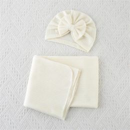 Blankets Born Baby Swaddle Blanket Set With Bowknot Decorated Hat 1pc And Wrap