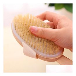 Bath Brushes Sponges Scrubbers Dry Skin Body Brush With Long Detachable Non-Slip Handle 100% Natural Bristle Shower Blood Circation Ex Dhhqj