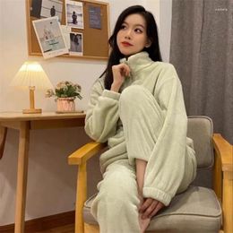 Women's Sleepwear 2024 Solid Colour Home Suit With Zipper Autumn And Winter Thick Warm Simple Casual Pyjamas Outdoor Thermal Shirt Loungewear