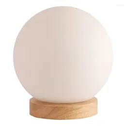 Table Lamps Glass Ball Lamp Included- Nightstand - Small Natural Wooden Base With Round Shade