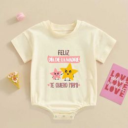 Rompers Our first Mothers Day printed bubble jumpsuit casual T-shirt bubble jumpsuit short sleeved baby oversized T-shirt jumpsuit best gift d240516