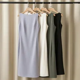 Casual Dresses Women Trumpet Midi Dress Slash Neck Sleeveless Solid Color 2024 Summer Female Zipper Robes