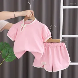 Clothing Sets 2024 Summer Baby Girl 2 Piece Set Clothes For Kids Girls 9 To 12 Months Chinese Style Short Sleeve T-shirts And Shorts Outfits
