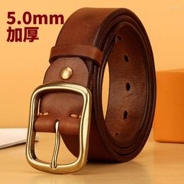 Belts Copper Pin Buckle Thick Cowhide Real Genuine Leather Belt For Jeans Fashion Casual Men Waistband Retro Luxury Male Strap