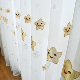 Window Treatments# Cartoon Embroidery Smile Stars Sheer Curtain for Kids Boys Room Soft Mesh Voile Drape Window Partition Door Custom#E Y240517