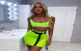 Two Piece Dress Summer Women Neon Pieces Set Skirt Bandage Crop Top And Tracksuit Outfits Streetwear 2 Festival Clothes4271362