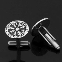 Cuff Links Stainless steel Nordic Viking rune compass amulet cufflinks small size with valknut gift bag