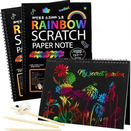 Other Toys Rainbow Magic Scratch Paper Set Childrens Art Scratch Painting Toy DIY Graffiti Book Childrens Montessori Education Toy s5178