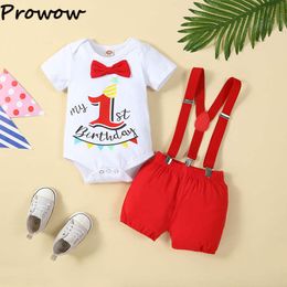 Prowow My 1st Birthday Number"1" Romper+Suspender Shorts Photography Props Cake Smash Outfit For Baby Boy Clothes L2405
