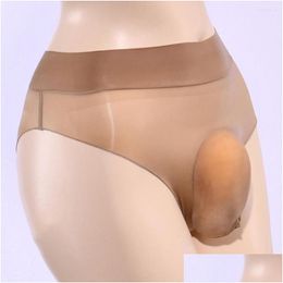 Underpants Men Oily Shiny Sheer See-Through Briefs High Waist Glossy Pouch Underwear Stockings Panties Lingerie Crossdressing Drop D Dholt