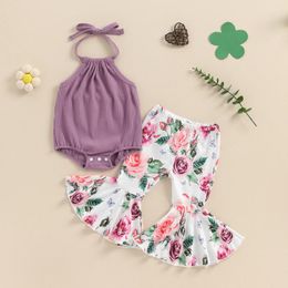 Clothing Sets Fashion Little Baby Girls Set For Summer Toddler Outfits Tie-Up Halter Sleeveless Romper Flower Flare Pants Kid Clothes