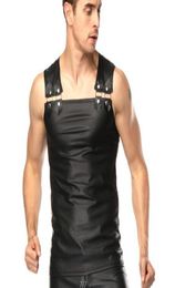 2018 Plus Size MXXL Mens Sexy Vest Faux Leather Gothic Black Rivets Button Tank Tops For Male Gay Wear T Shirts Men039s Unders4101829