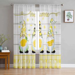 Window Treatments# Lemon Gnome Yellow Plaid Tulle Curtains Balcony Room Fashion Printed Sheer Curtain Living Room Window Modern Decor Y240517