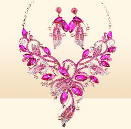 6 Color Luxury Flower Horse Eye Crystal Necklace Earrings Geometric Alloy Gold Link Chain Jewelry Set Costume For Women 21032332287415605