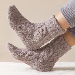 Women Socks Coral Fleece For Men Winter Thicker Thermal Warm Solid Color Soft Comfortable Casual Home Floor
