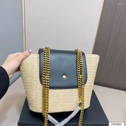 Shoulder Bags YS 2024 Summer Contrast Spliced Grass Large Capacity Handmade Woven Bag Simple And Fashionable One Handbag