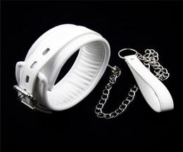 White Collars Collar with Chain Fetish SM Slave Neck Cuffs BDSM Bondage Restraints Sex Products for Couples Sex Toys Women Men6978213