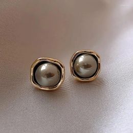 Stud Earrings 2024 Arrival French Elegant Simple Grey Imitation Pearl For Women Fashion Cute Sweet Metal Jewellery Party Gifts