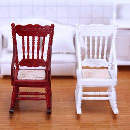 1/12 Dollhouse Miniature Wooden Mini Rocking Chair Model Furniture Accessories For Doll House Decor Kids Toys DIY