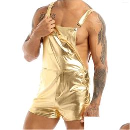 Mens Shorts Shiny Metallic Bib Overall Suspender Adjustable Wide Shoder Straps Fancy Dress Festival Prom Clubwear Costumes Drop Deli Dhe3U