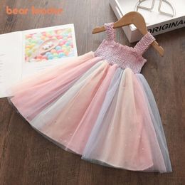 Bear Leader New Kids Dresses for Girls Sleeveless Sequined Party Costume Mesh Summer Puffy Dress Rainbow Children Clothing L2405