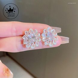 Stud Earrings DRlove Luxury Cubic Zircon Flower Shape Exquisite Ear Piercing For Women Wedding Eternity Trendy Jewelry