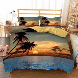 Bedding Sets Natural Seaside Scenery Set Sunset Beach Printed Down Quilt Cover Linen Pillow Single And Double
