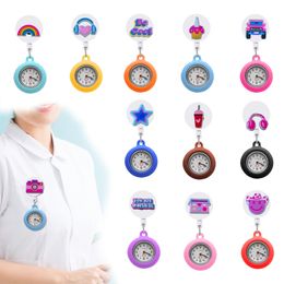 Wristwatches Pink Clip Pocket Watches Watch With Second Hand Nurse On Sile Brooch Fob Medical Quartz Movement Stethoscope Retractable Otvsw