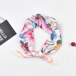 Bandanas Durag Plant flower womens 70 square scarf small silk scarf sun protection breathable scarf headband J240516