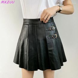 Skirts Real Leather Pleated Skirt Women Simple And Versatile With Metal Decoration Slim Short Jupe Sexy Femme Sheepskin Korean Clothing