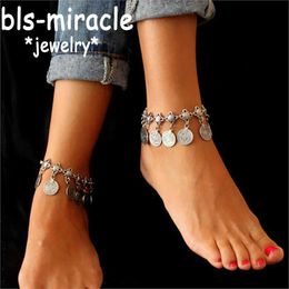 Anklets Bls Bohemian Summer Hot Fashion Foot Jewelry Metal Tassels Vintage Charm Coin Ankle Gift Womens Beach Ankles A-12 d240517