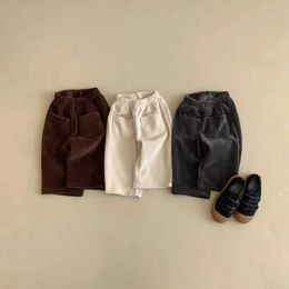 Trousers Autumn winter children boys solid ribbons loose wide legs girls babies thick Corduroy pants cotton baby clothing d240520