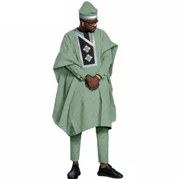 Ethnic Clothing African Clothes For Men Traditional Rich Bazin Original Embroidery White 4 PCS Set Wedding Party Occasion Robe