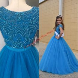Famous Designer Little Girl Toddler Infant Baby Pageant Dresses 2019 Cap Sleeves Major Beading Tulle Long Cute Kids Birthday Party Gown 232B