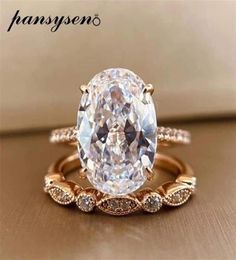 PANSYSEN 9ct Radiant Cut 9 1M lab Diamond Ring sets for Women Solid 925 Sterling Silver 18K Rose Gold Colour Rings 220215270F4284485