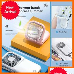 Other Home & Garden New Portable Air Conditioner Hanging Neck Fan With 3000Mah Power Bank Mini Folding Usb Handheld Desk Cooler Drop D Dh6Kq