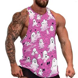 Men's Tank Tops Pink Ghost Top Man's Funny Halloween Print Fashion Daily Gym Graphic Sleeveless Shirts Large Size 4XL 5XL