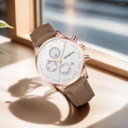 Wristwatches Quartz Three Eyes Luxury Leather Business Watch Men Casual Geneva Men's For Leisure Outdoor Sports Running