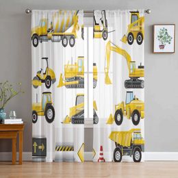 Window Treatments# Excavator Car Vehicle Road Sign Sheer Curtain for Living Room Bedroom Kitchen Modern Tulle Window Treatment Home Decor Y240517