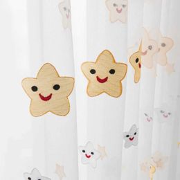 Window Treatments Cartoon embroidered star thin transparent curtains suitable for decorating childrens bedroom windows cute Gauze curtains for boys and girls roo