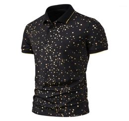 Men039s Casual Shirts Gold Spot Print Black Shirt Stylish Slim Fit Short Sleeve Mens Dress Party Wedding Club Social Chemise Ho2060949