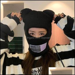 BeanieSkl Caps Hats Hats Scarves Gloves Fashion Accessories Bear Ears Clava Ladies 1 Hole Ski Mask Handmade Crochet Fl Face Wooly7807171