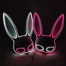 Halloween Funny Long Ears Rabbit Mask Luminous Bunny LED Mask Neon Light Glowing Party Mask For Halloween 240517