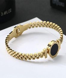 Roman numeral black round stainless steel bracelet fashion 18K Rose gold bracelet titanium steel hollow Women039s bracelet7024738